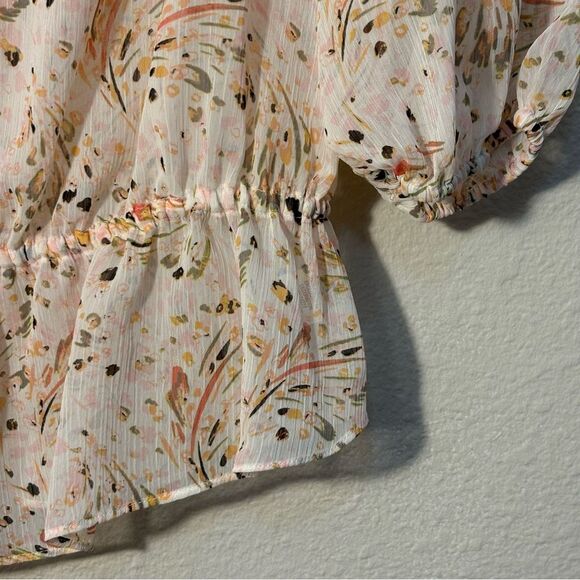 Candie's Cream Peplum Blouse Women’s S with Puff Sleeves Sheer. - Picture 5 of 11